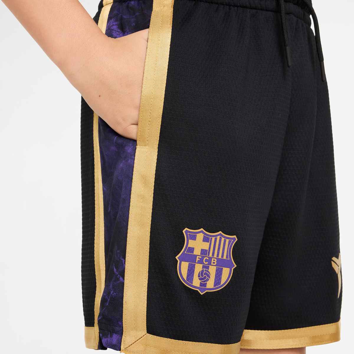 NIKE FC Barcelona Away Big Kids' Kobe Dri-FIT Soccer Shorts product image 2, provided for visual reference and product
