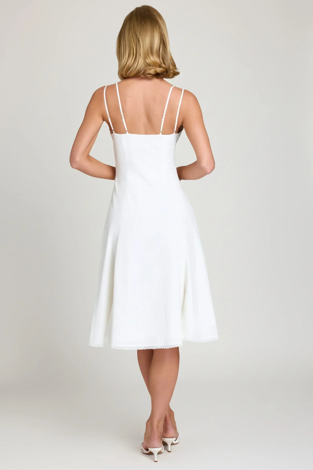 Bow Detail A Line Midi Dress in White