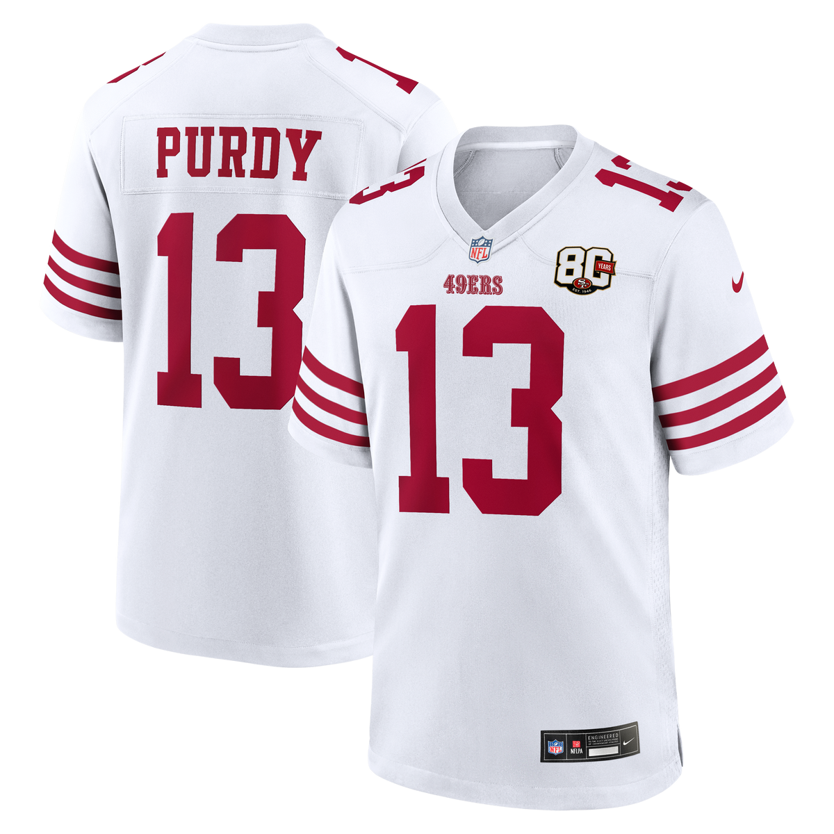 San Francisco 49ers Brock Purdy Nike White 80th Anniversary product image 1