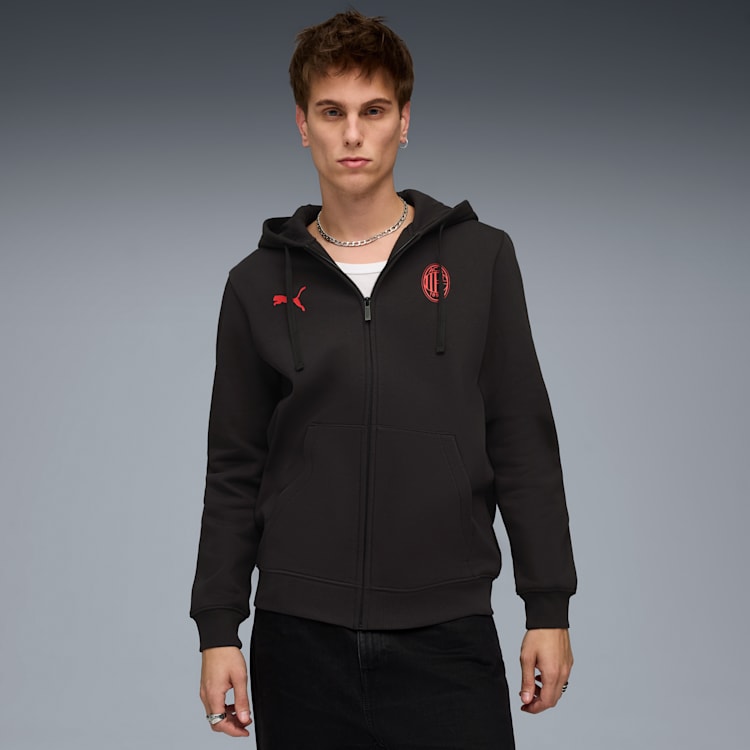 Puma AC Milan Soccer Essentials Men Fleece Zip-Up Soccer Hoodie product image 1, provided for visual reference and product