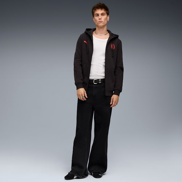 Puma AC Milan Soccer Essentials Men Fleece Zip-Up Soccer Hoodie product image 3, provided for visual reference and product