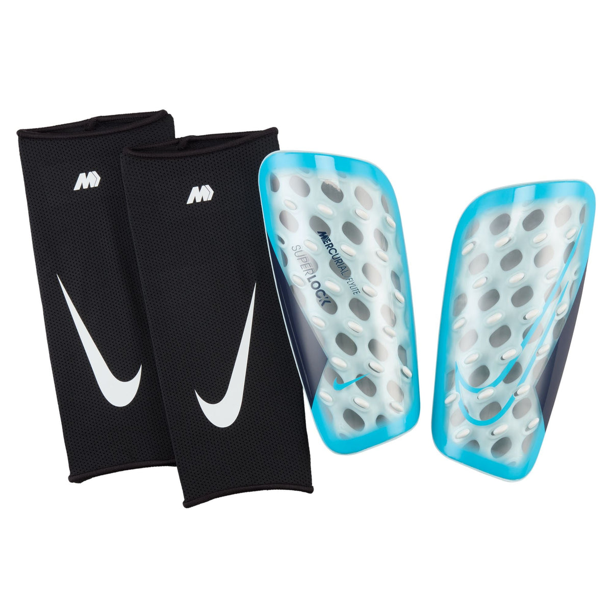 Nike Mercurial FlyLite SuperLock Soccer Shin Guards product image 1, provided for visual reference and product detail review