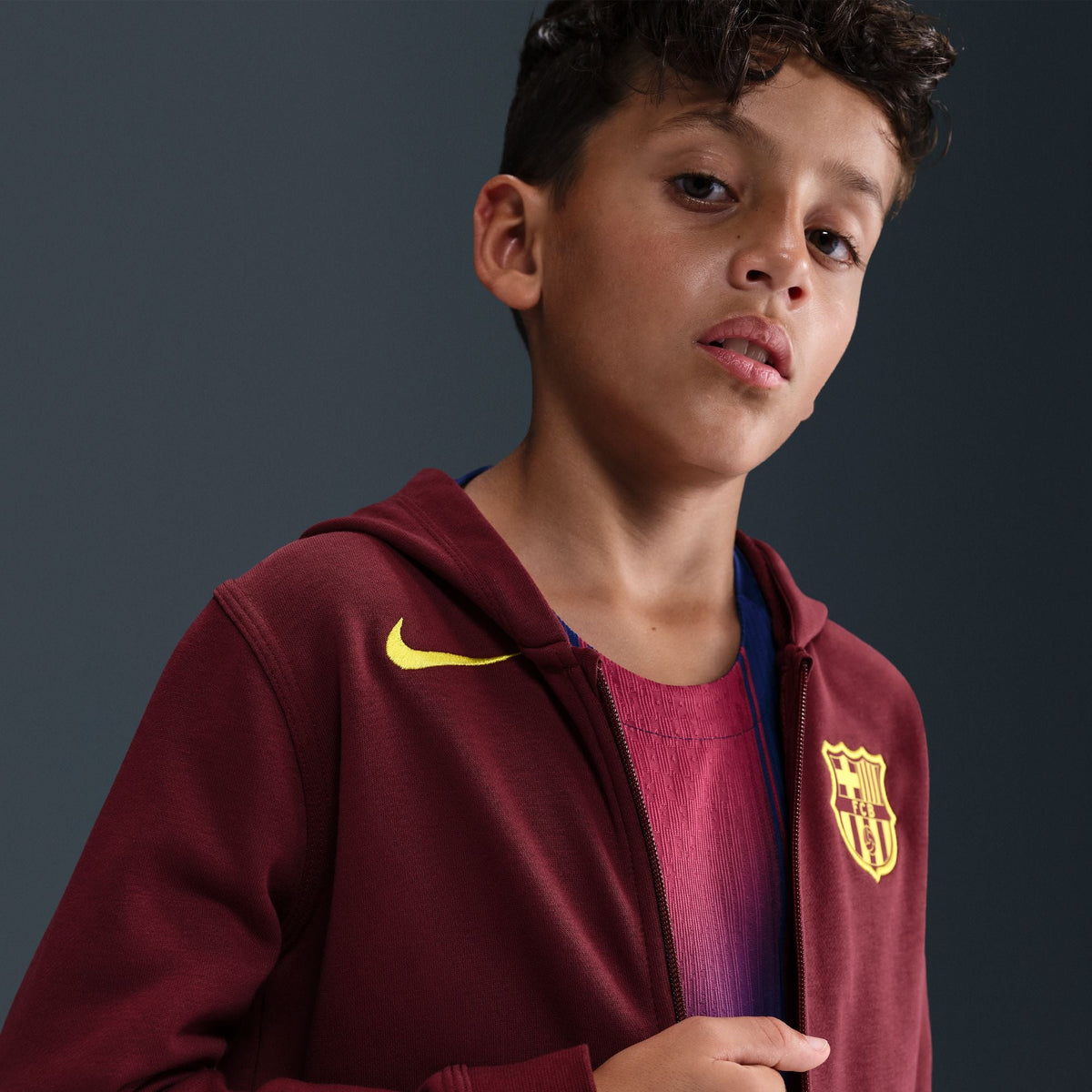 Nike FC Barcelona Club Fourth Big Kids' (Boys') Soccer Full-Zip Hoodie product image 3, provided for visual reference and