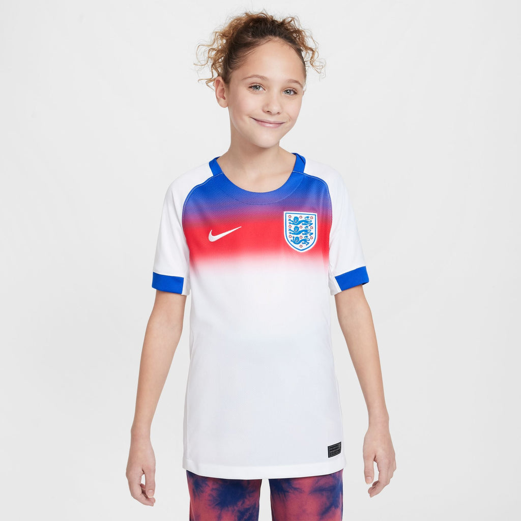 Nike England 2025 Stadium Home (Women Team) Big Kids' Dri-FIT Soccer Replica Jersey product image 1, provided for visual