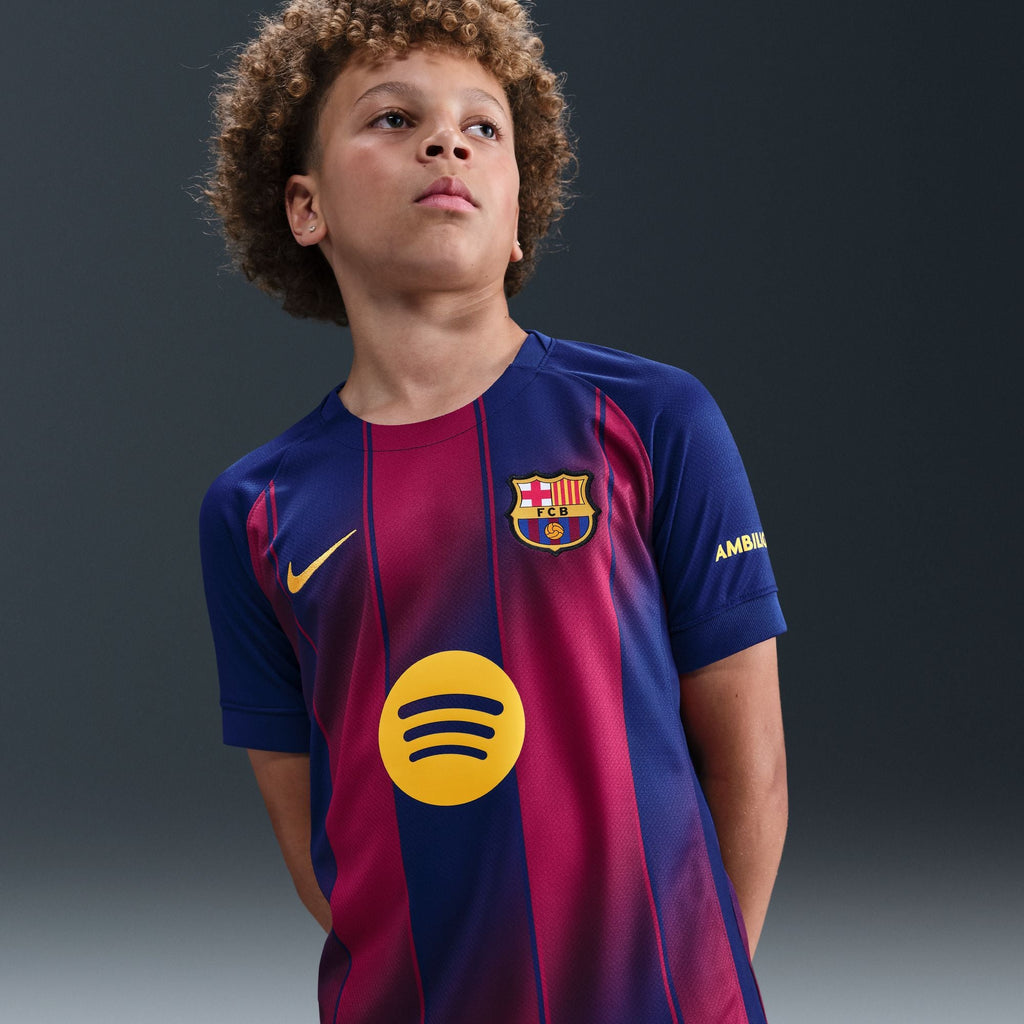 Nike FC Barcelona 2025/26 Stadium Home Big Kids' Dri-FIT Soccer Replica Jersey product image 1, provided for visual