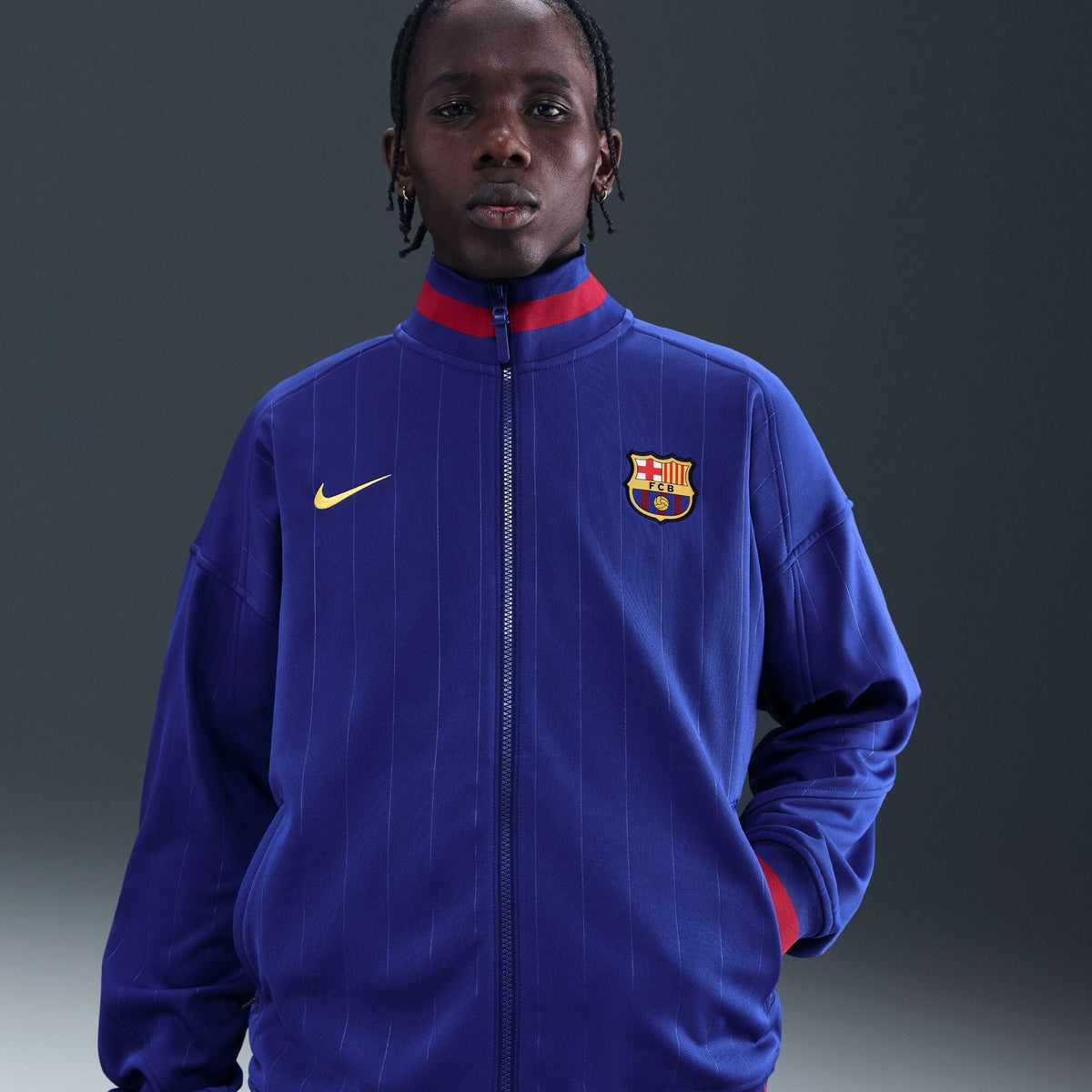 Nike FC Barcelona Academy Pro Home Men Dri-FIT Soccer Anthem Jacket product image 3, provided for visual reference and