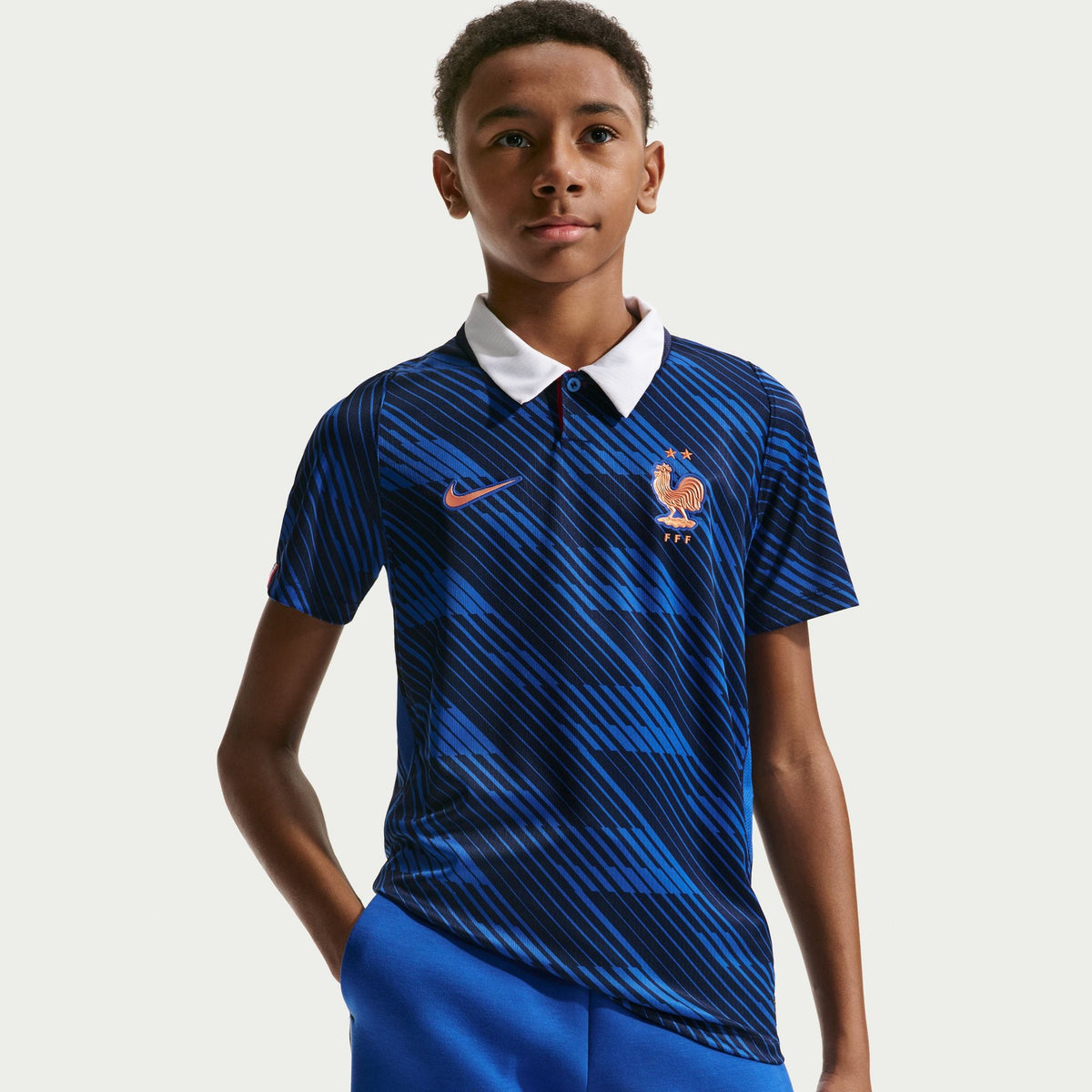 Nike France 2026 Stadium Home Big Kids' Dri-FIT Soccer Stadium Jersey product image 1, provided for visual reference and