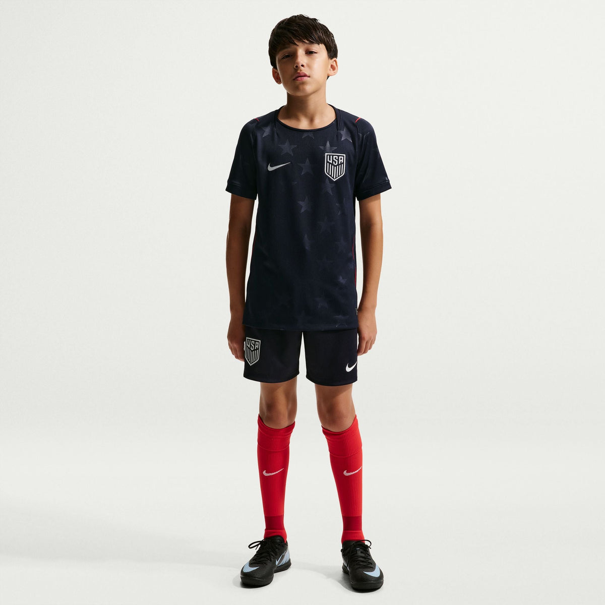 Nike USA 2026 Stadium Away Big Kids' Dri-FIT Soccer Replica Jersey product image 1, provided for visual reference and