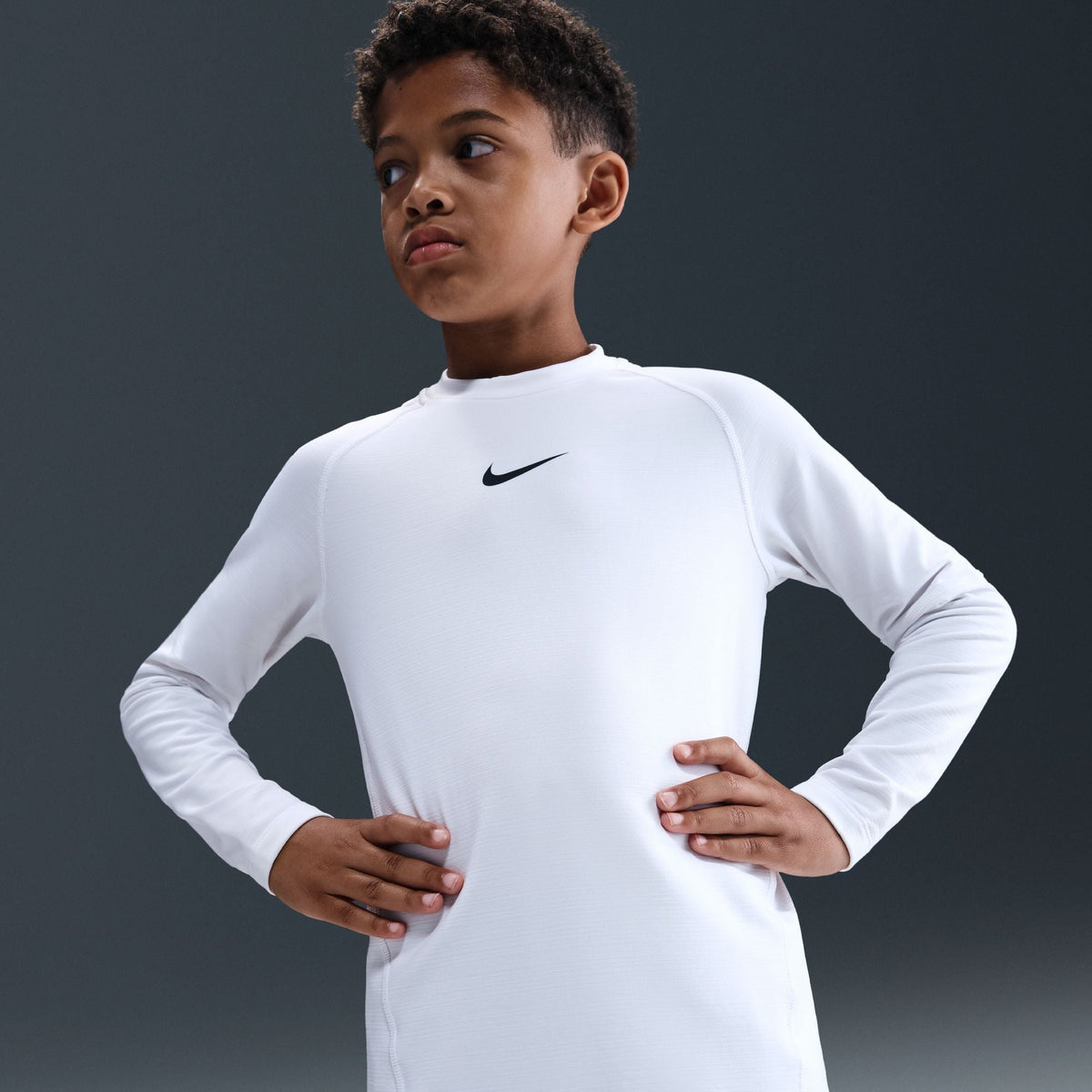 Nike Pro Big Kids' (Boys') Dri-FIT Long-Sleeve Crewneck Top product image 2, provided for visual reference and product