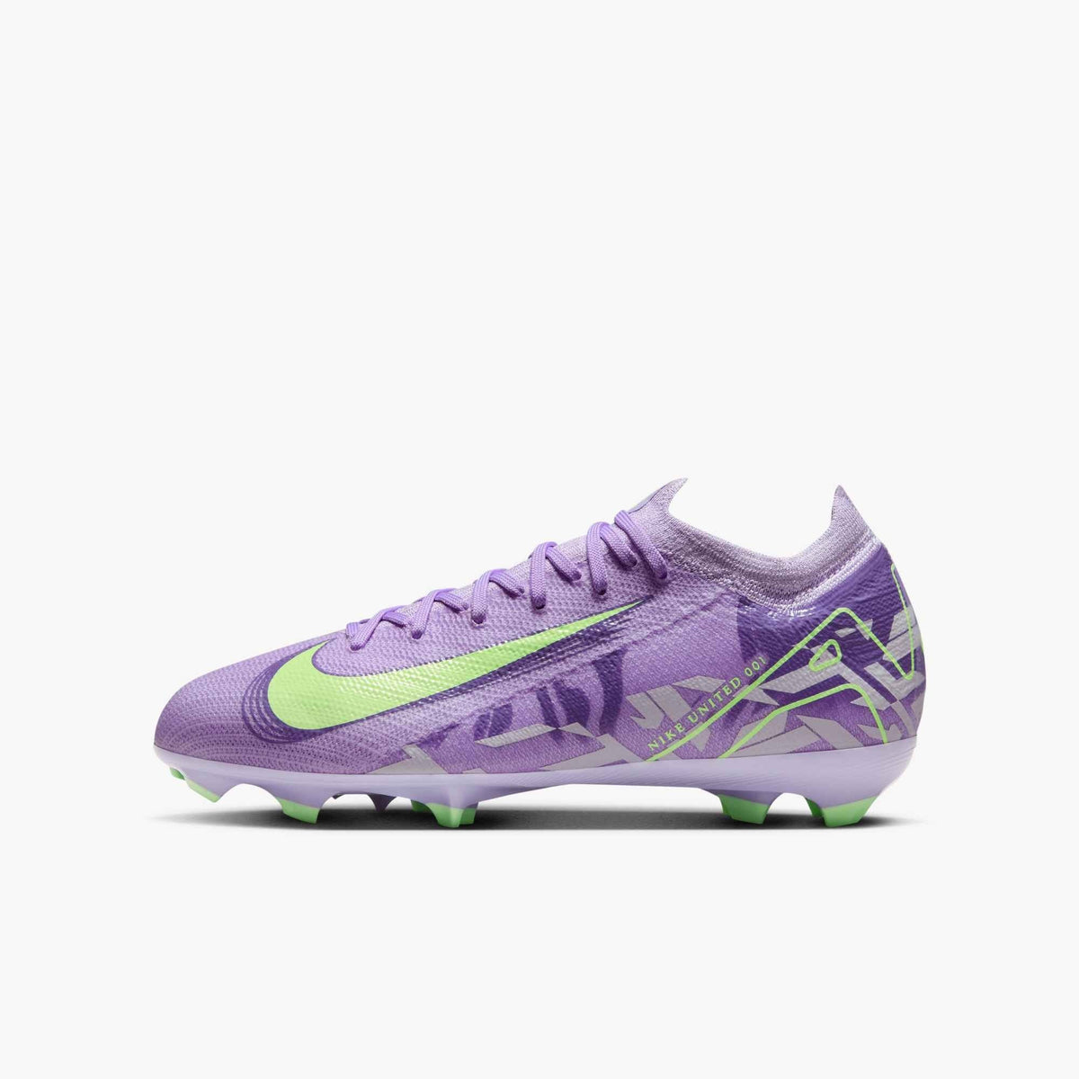 Nike United Jr. Mercurial Vapor 16 Pro FG Kids' Soccer Cleats – Purple Agate/Barely Volt product image 1, provided for