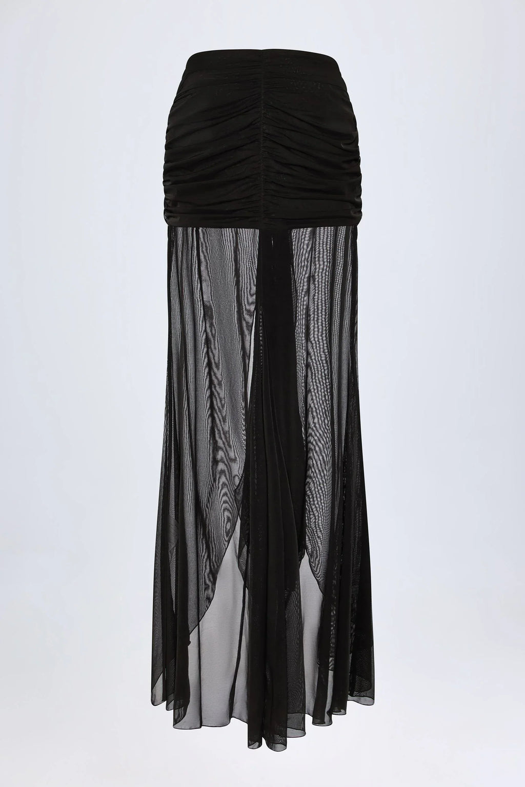 Ruched Hardware Detail Fishtail Maxi Skirt in Black