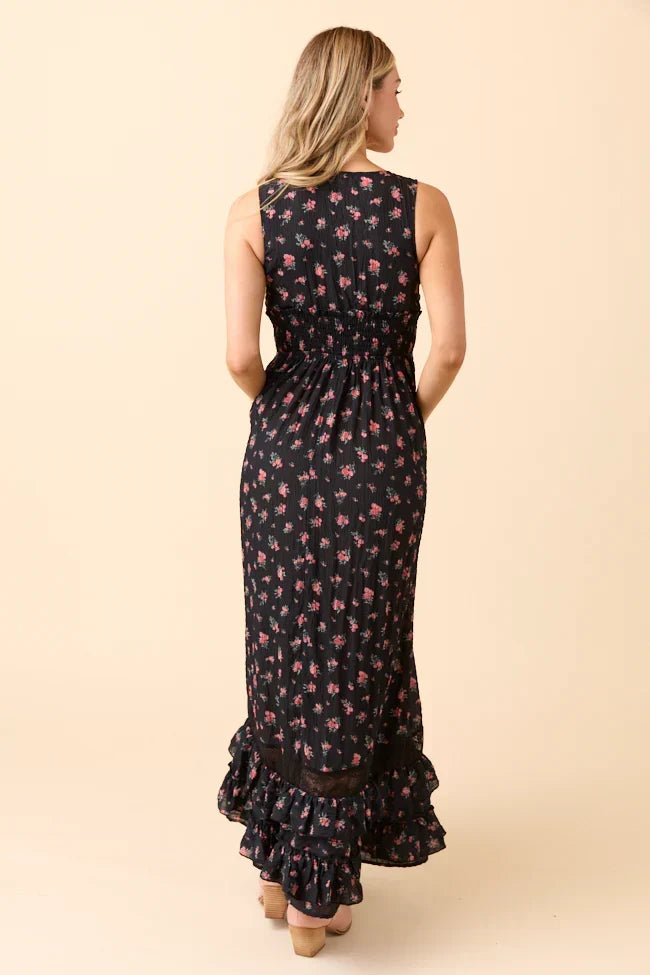 Lucky To Have You Sleeveless Black Floral Maxi Dress FINAL SALE