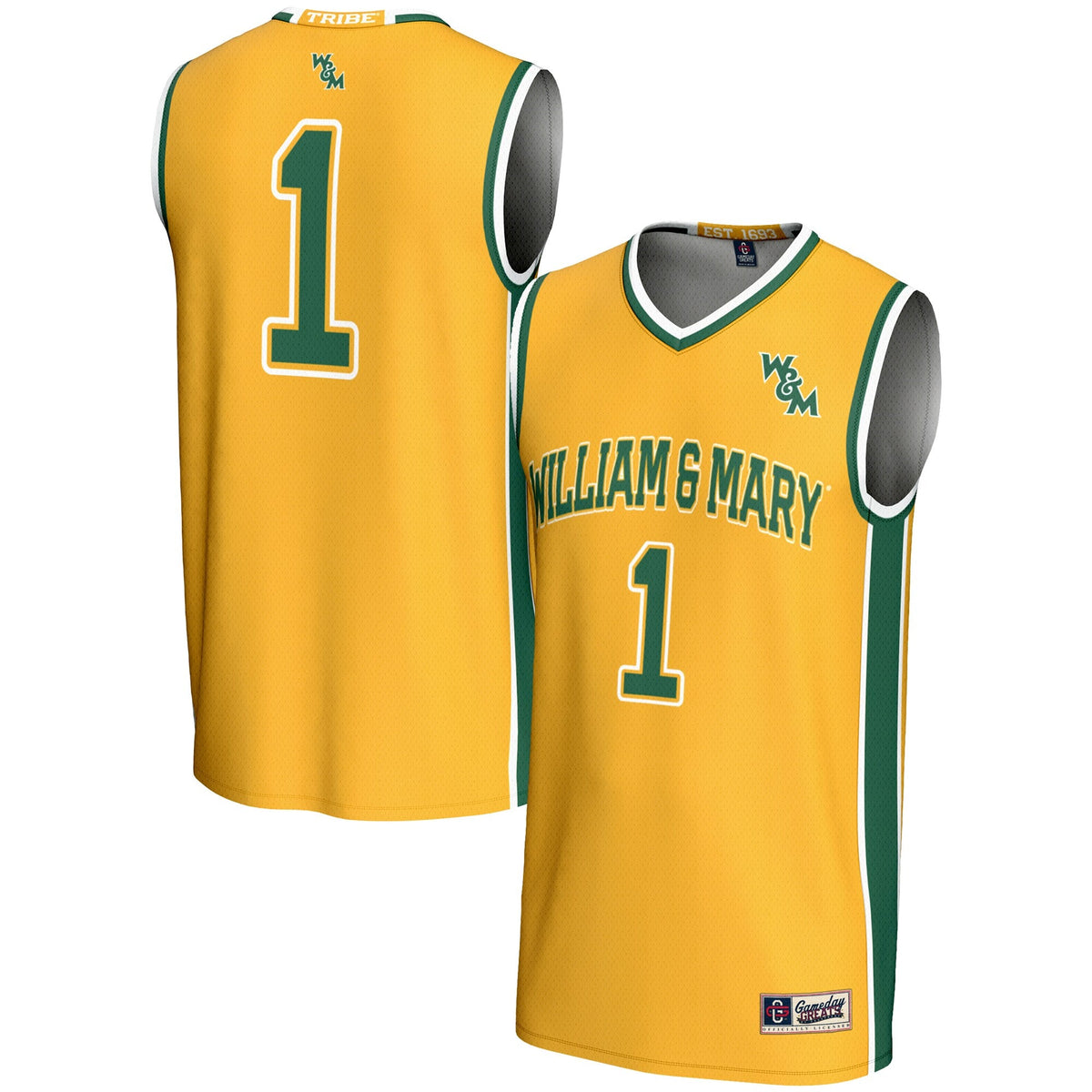 #1 William & Mary Tribe Lightweight Basketball Jersey - Gold product image 2